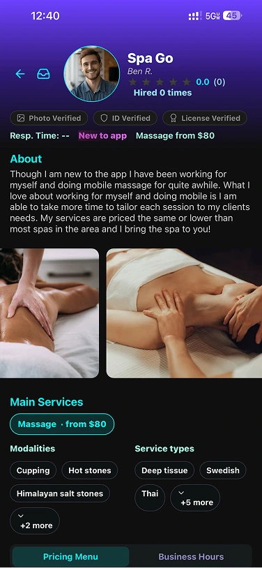 Provider profile screen