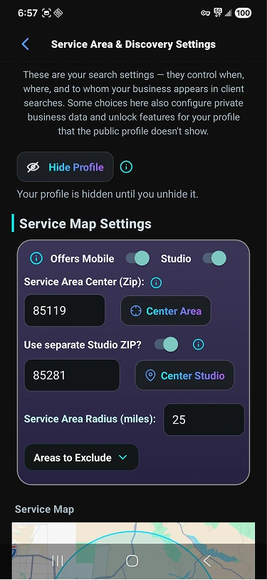 Job options screen