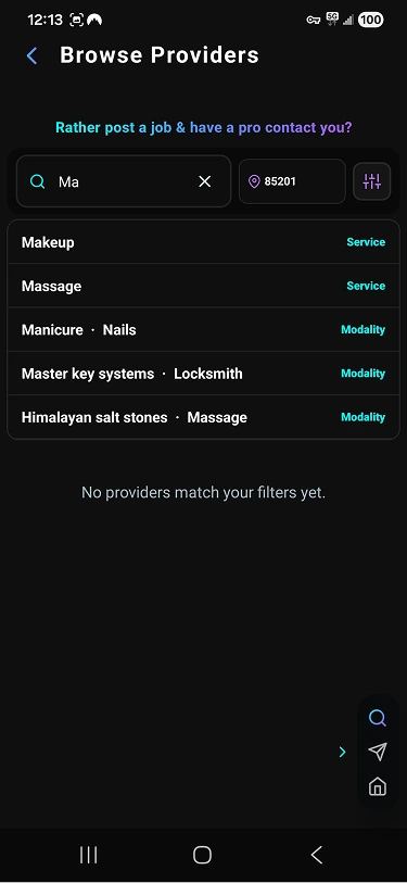 Search filter screen
